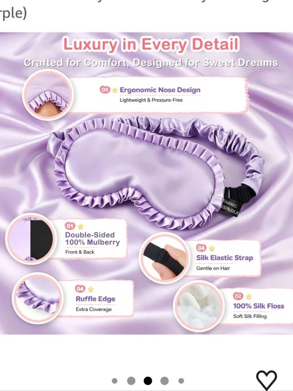 Purple Kids Silk Sleep Mask, 22 Momme 100% Mulberry Silk Eye Mask